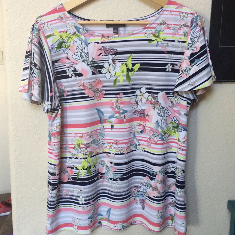 The Limited Floral Stripe Split Sleeve Top